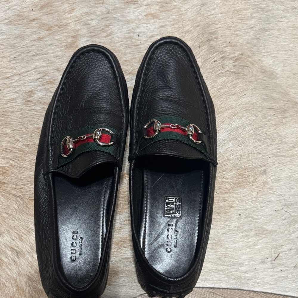 Gucci Black Moccasins with Red and Green Stripes